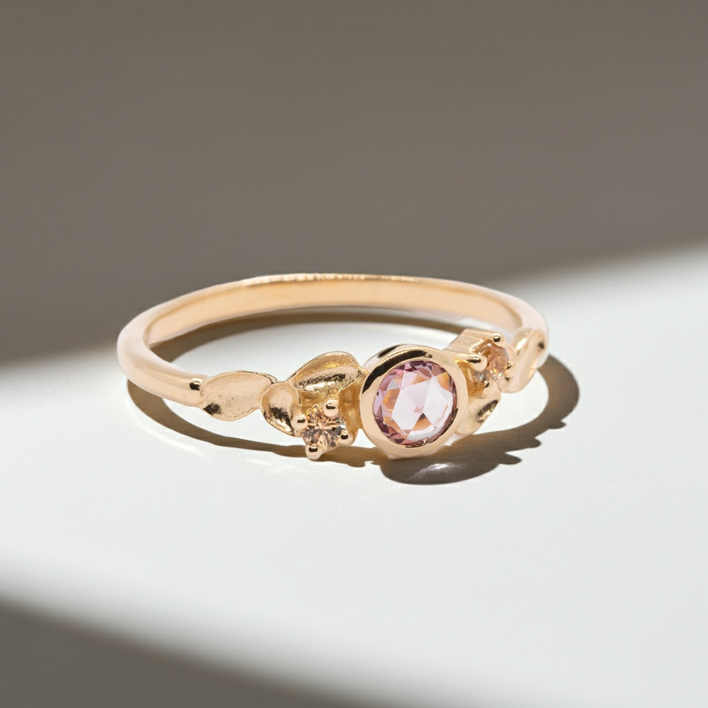 Détail grenat Malaya 4mm serti or jaune 18K