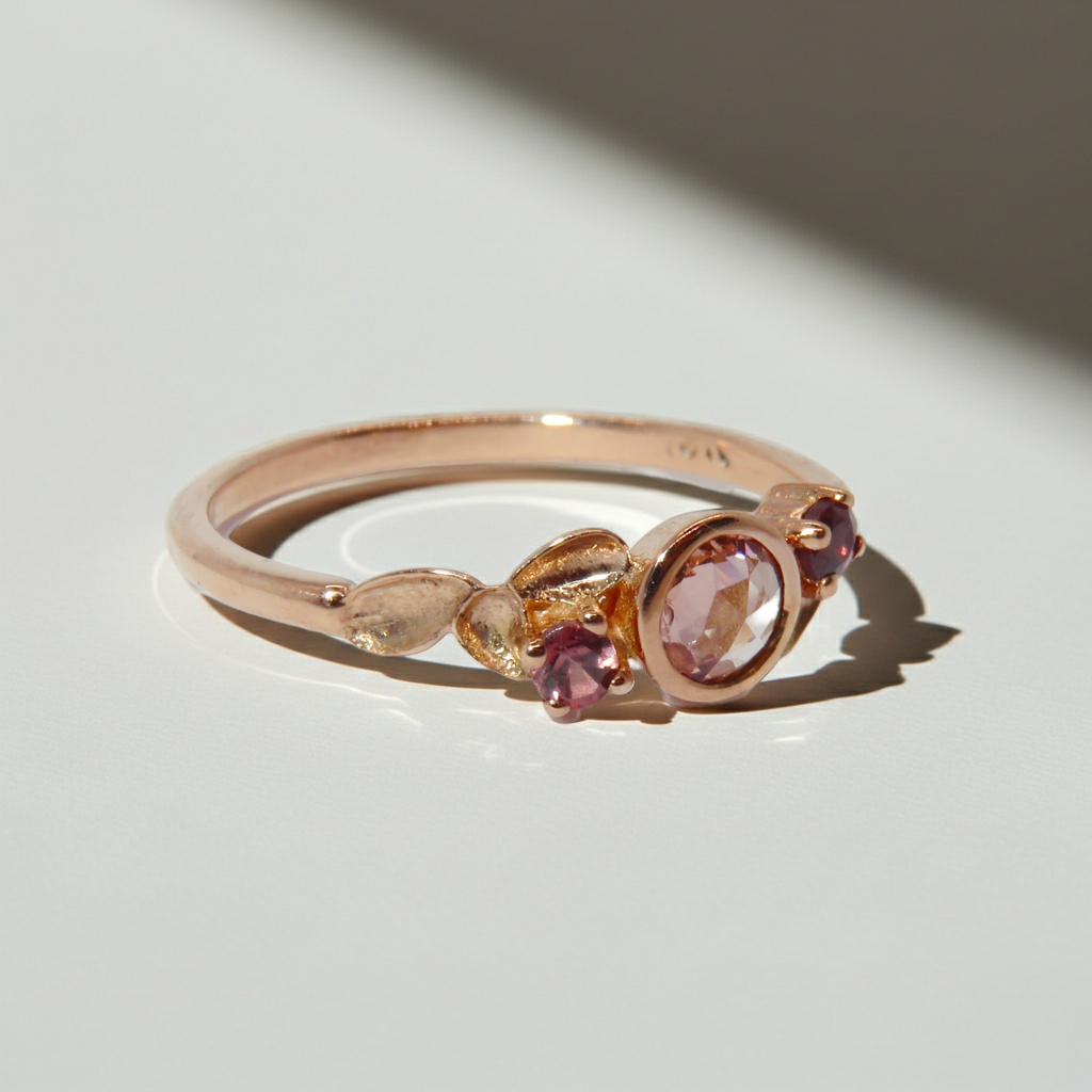 Bague Anne or 18K grenat Malaya rosecut zircons rouges