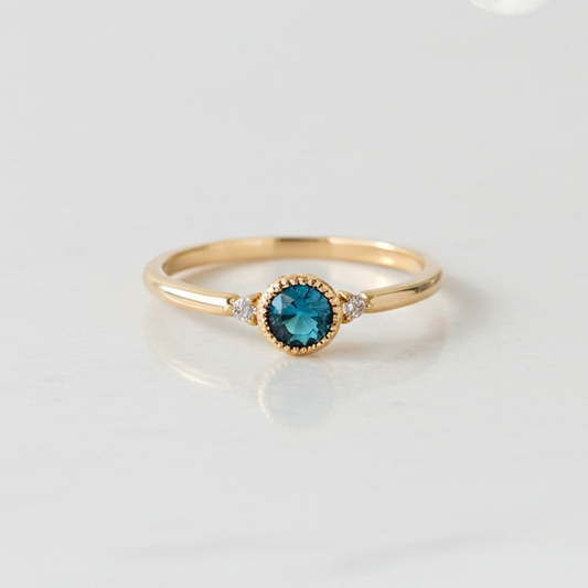 Bague Justine or 18K topaze London blue 