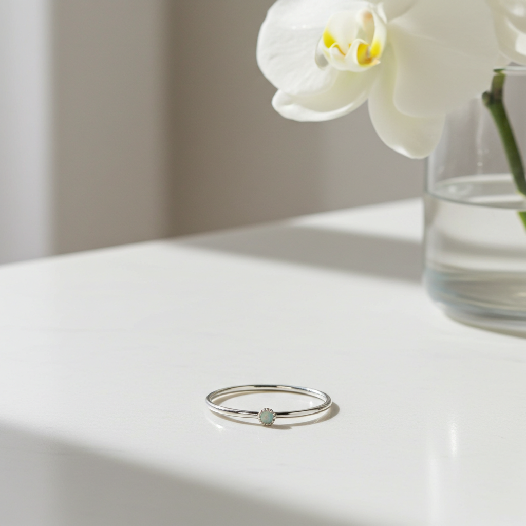 Bague Manon argent et opale cabochon empilable design minimaliste 