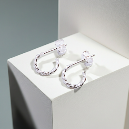 Boucles d'oreilles anneaux en argent 925 torsadée 