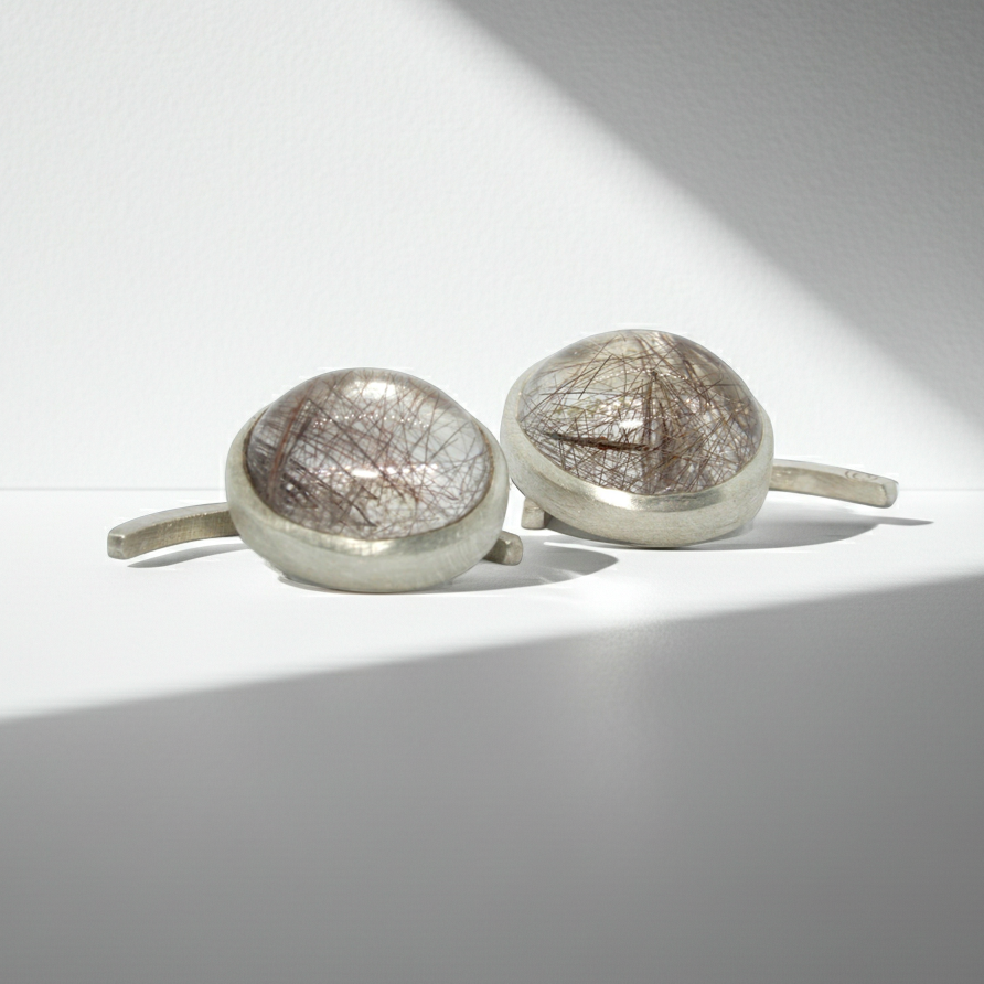 boutons de manchettes argent 925 et quartz rutiles