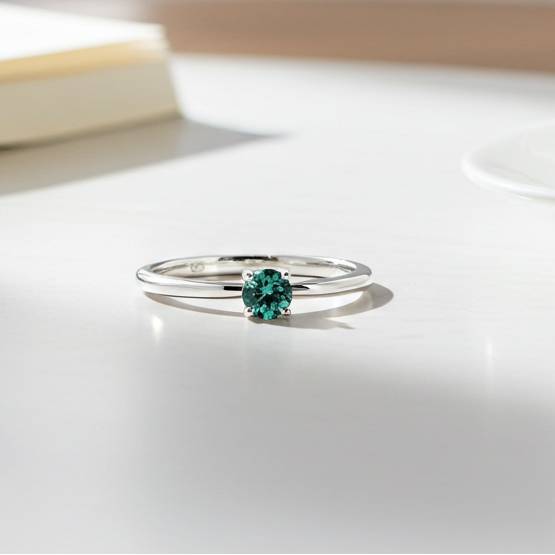 Solitaire or blanc 18K tourmaline verte personnalisable