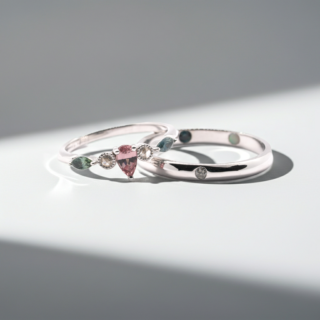 Alliances en or blanc 18k et pierres de couleurs - diamants